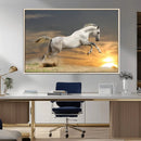 Large Wall Art Canvas Print – White Jumping Horse Sunset