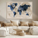 Vintage Blue World Map Canvas Wall Art – Antique Style