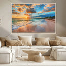 Sunset Ocean Waves on Tropical Beach, 3-Panel Giclee Canvas