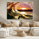 Golden Wave Sunset Triptych Canvas Art, Giclee Canvas Print