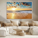 Golden Sunset Beach Print Canvas Wall Art, Giclee Canvas