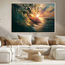 Ocean Wave Sunset Canvas Wall Art – Triptych Seascape Print