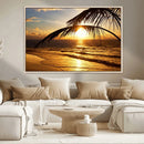 Golden Tropical Beach Sunset Canvas Triptych, Coastal Palm