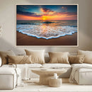Sunset Beach Canvas Wall Art – Colorful Ocean Waves Triptych