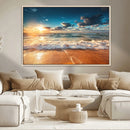 Golden Sunset Beach Triptych Canvas Art, Giclee Coastal Wall