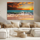 Golden Sunset Beach Canvas Wall Art – Triptych Seascape