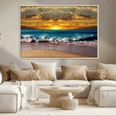 Ocean Sunrise Over Golden Beach Waves, Giclee Canvas Wall