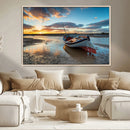 Small Boat At The Beach Sunset Wall Art, Boat Sunset Wall