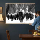 Bison Herd in Snow Wall Art Canvas Print | Rustic Western