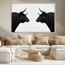 Spanish Bull Art - Framed Black and White Bull Canvas Print