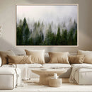 Misty Pine Forest Wall Art Canvas Print | 3 Panel Green