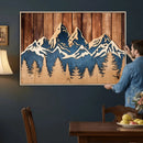 Rustic Wood Style Mountain Wall Art, Nature Forest Canvas