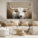 White Longhorn Bull Wall Art Canvas Print – Framed and Ready