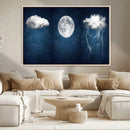 Dark Blue Cloud Art, 3 Piece Indigo Blue Wall Art, Aesthetic