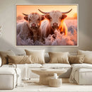 Highland Cows at Sunrise Wall Art Canvas Set – Serene and