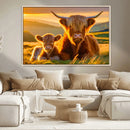 Scottish Cow and Baby Cow Canvas Wall Art Animal Print