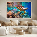 Sea Turtle Wall Art Canvas Print – Vibrant Ocean Coral Reef