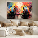 Weightlifting Barbell Art Triptych, Bold Abstract Fitness