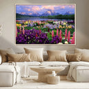 Vibrant Wildflower Garden and Mountain View Giclee Canvas