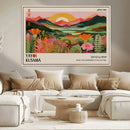 Framed Yayoi Kusama Print, Vibrant Floral Mountain Art