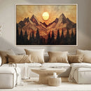 Wood Style Abstract Mountain Sunset Canvas Wall Art Print -