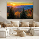 Golden Sunset Over Mountain Forest Canvas Wall Art Print -