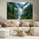 Mountain Forest River Canvas Wall Art Print - Serene Nature