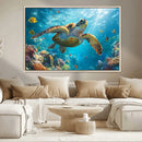 Sea Turtle Underwater Canvas Wall Art Print - Vibrant Ocean