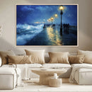 Storm Ocean Pier Canvas Wall Art Print - Large Moody Night