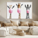 Bubblegum Animals Canvas Wall Art - Playful Giraffe and