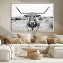 Highland Cow Wall Art Canvas Print – Black and White Western