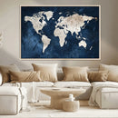 Vintage World Map Canvas Wall Art - Framed Map Print for