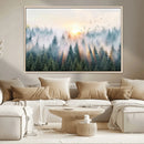 Misty Pine Forest Wall Art Canvas, Sunrise Over Foggy Trees