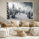 Snowy Pines Wall Art Canvas Print – Framed Ski Lift Winter