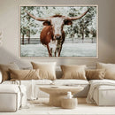 Texas Longhorn Wall Art Canvas Print – Framed Spotted Bull