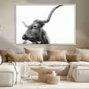 Longhorn Wall Art Canvas Print – Framed Monochrome Ranch Cow