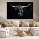 Texas Longhorn Wall Art Canvas Print – Framed Monochrome