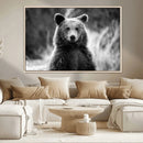 Grizzly Bear Wall Art Canvas Print – Framed Black White