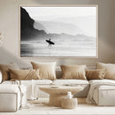 Surfer Beach Wall Art – Framed Black White Ocean Canvas