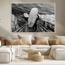 Black and White Surfing Wall Art Canvas Print – Framed by MyGreatCanvas | Canvas Wall Art Prints | Photo Prints & Wall Decor