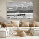 Wild Horses Wall Art – Framed Black White Mountain Canvas by MyGreatCanvas | Canvas Wall Art Prints | Photo Prints & Wall Decor