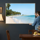 Palm Tree Coast Wall Art Canvas Print – Framed Island Getaway with Crystal Blue Water Scenic Artwork for Home, Office by MyGreatCanvas | Canvas Wall Art Prints | Photo Prints & Wall Decor