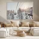 Frosty Pines Wall Art Canvas Print – Framed Cozy Cabin Ski