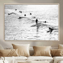 Black White Surfers Wall Art Canvas Print – Riding Gentle by MyGreatCanvas | Canvas Wall Art Prints | Photo Prints & Wall Decor