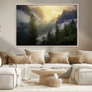 Misty Forest Sunrise Wall Art, Mountain Valley with Pine by MyGreatCanvas | Canvas Wall Art Prints | Photo Prints & Wall Decor