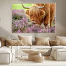 Highland Cow Wall Art Canvas Print – Framed Purple Flowers by MyGreatCanvas | Canvas Wall Art Prints | Photo Prints & Wall Decor