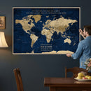 Custom Push Pin World Map Wall Art Canvas Print –