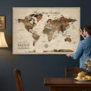 Large Custom World Map Canvas – Custom Framed Push Pin