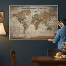 Personalized World Map Wall Art Canvas Print – Custom Push