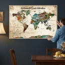 Grunge Personalized World Map Wall Art Canvas Print – Custom